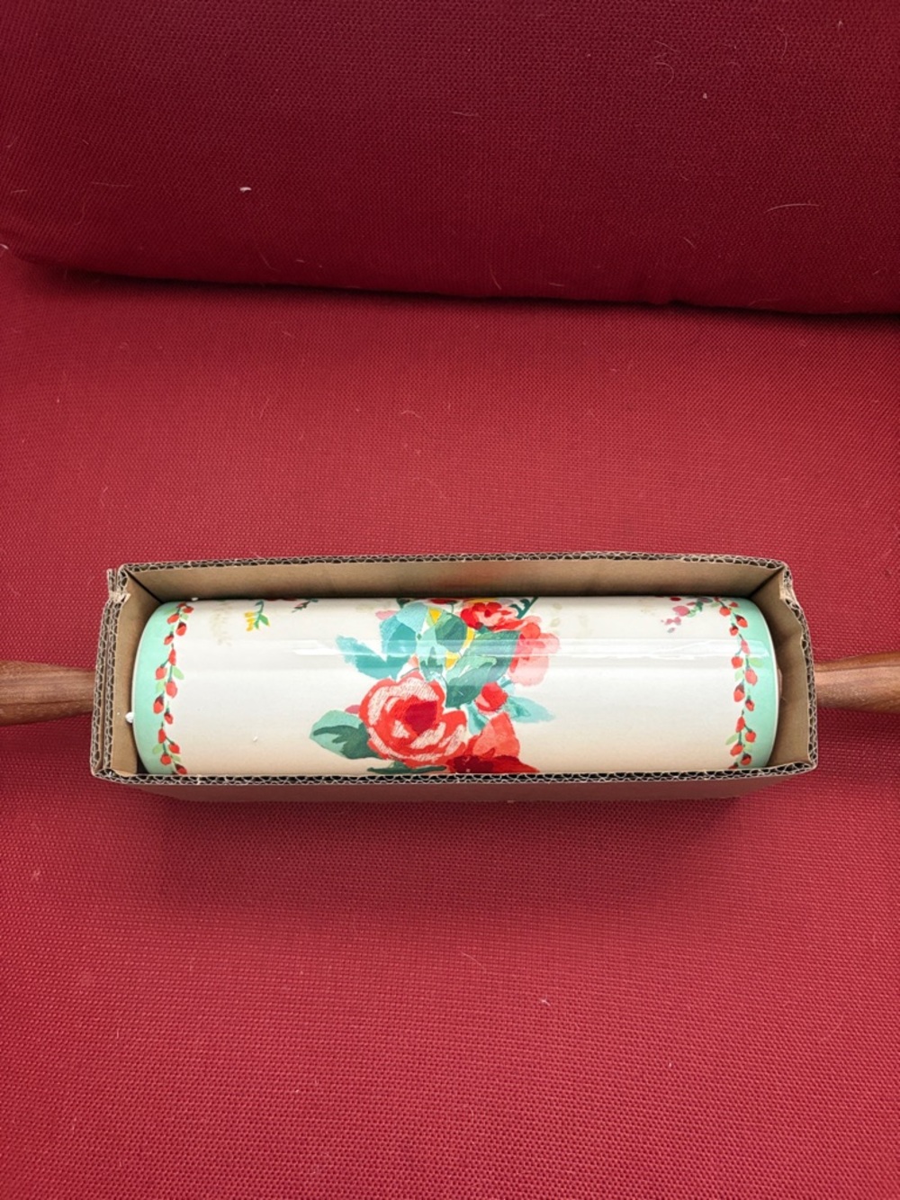 The Pioneer Woman Floral Ceramic Rolling Pin in Cream, Red, Green